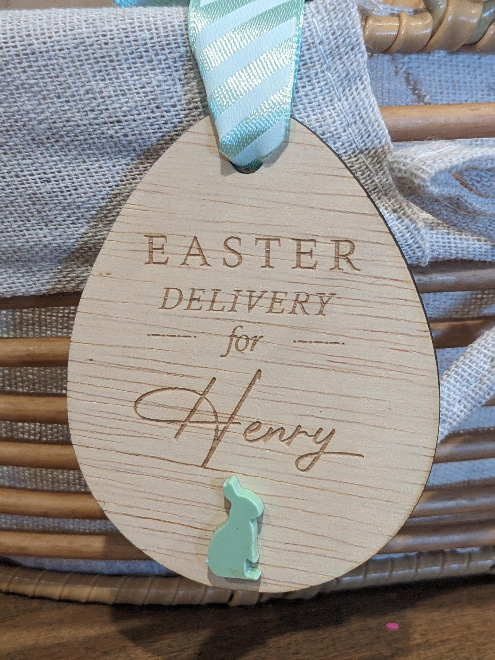 Personalized Wooden Easter Basket Tag: Bunny or Cross Design