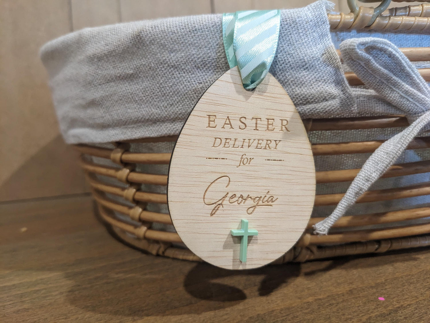 Personalized Wooden Easter Egg Tag: First Easter Keepsake