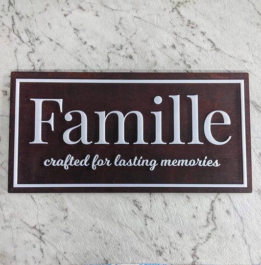 Famille Wooden Sign, Rustic Farmhouse Wall Decor, Dark Walnut Wood, Custom Home Australia, Personalised Wall Art for Your Home.
