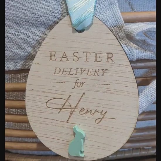 Personalized Wooden Easter Basket Tag: Bunny or Cross Design