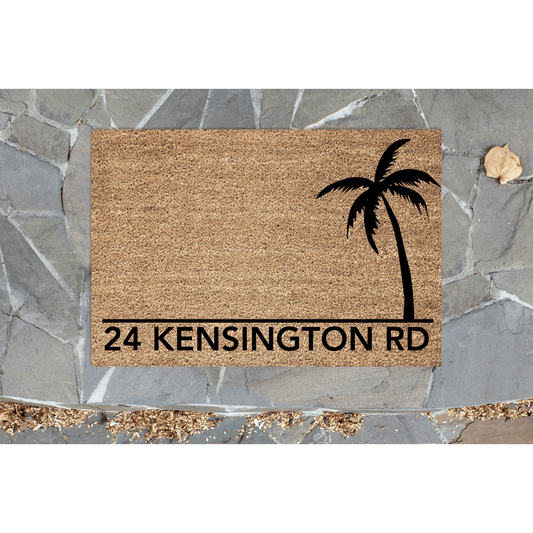 Street address doormat with a tree Personalised Door Mat