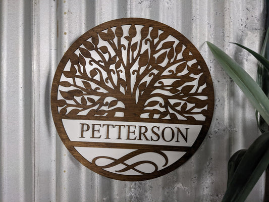 Personalized 3D wood family tree sign with dark walnut stain